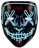 LED Halloween Mask, Purge Mask Costume, Scary Hacker Mask for Halloween, Masquerade Cosplay Light Up...