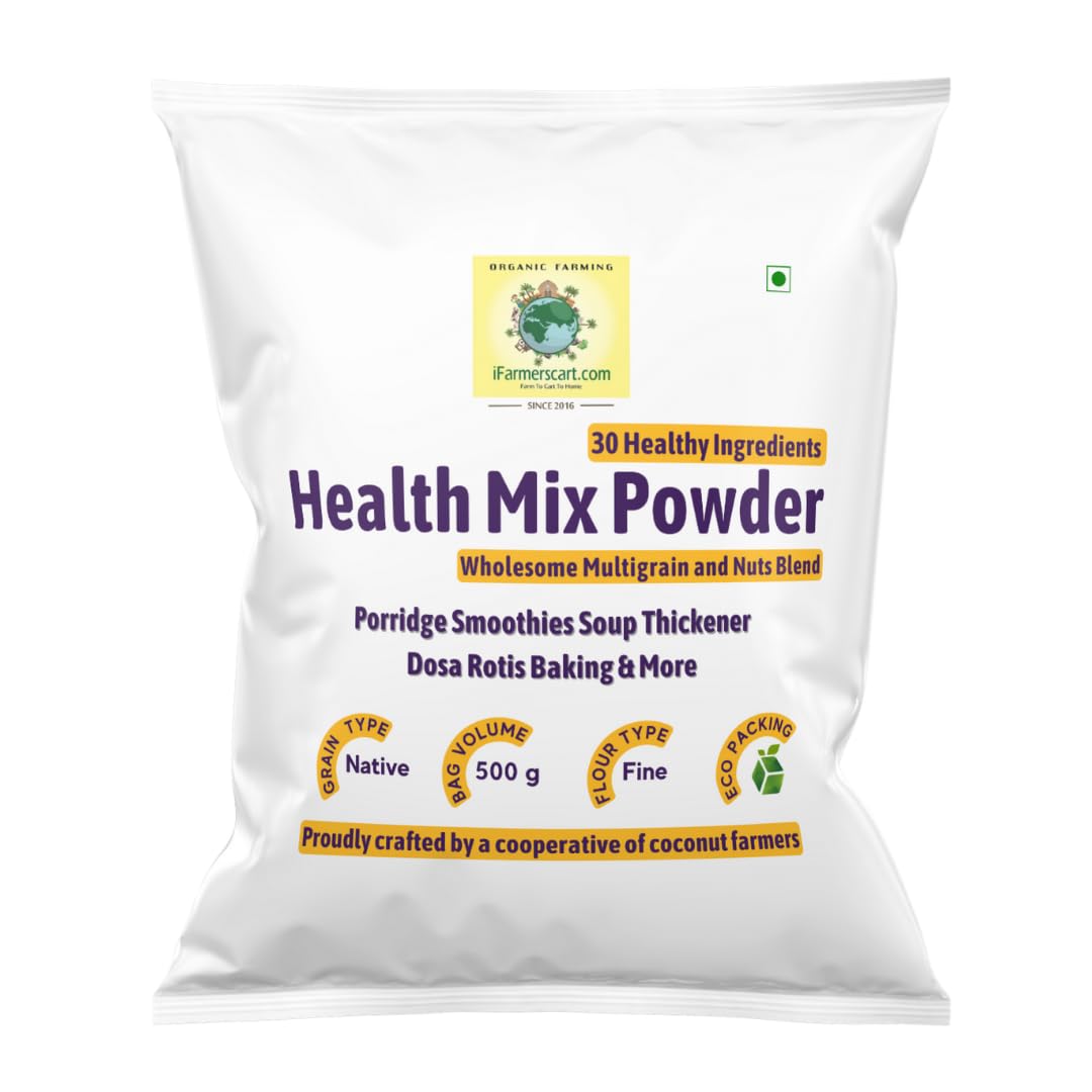 iFarmerscart Multigrain Cereals Flour - 500g | 30 Wholesome Ingredients - Millets, Nuts, Cereals, Pulses - Sprouted | Premium Nutrient-Rich Blend by Farmers Society | Porridge Baking and Nutrient Drink | Low GI (B0CVVCHHL7) Amazon Price History, Amazon Price Tracker