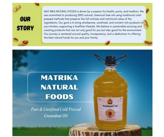 Image of Sarv Matrikaa Natural Pure Wood Pressed Groundnut Oil-5 Liter| 100% Natural, Peanut Oil for Cooking & Frying | Rich in Nutrients