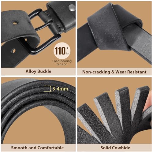 Image of Men's Leather Belt Full Grain Leather Belts for Men Handmade Real Solid Top-Grain Leather Heavy-Duty Work Belt Gifts