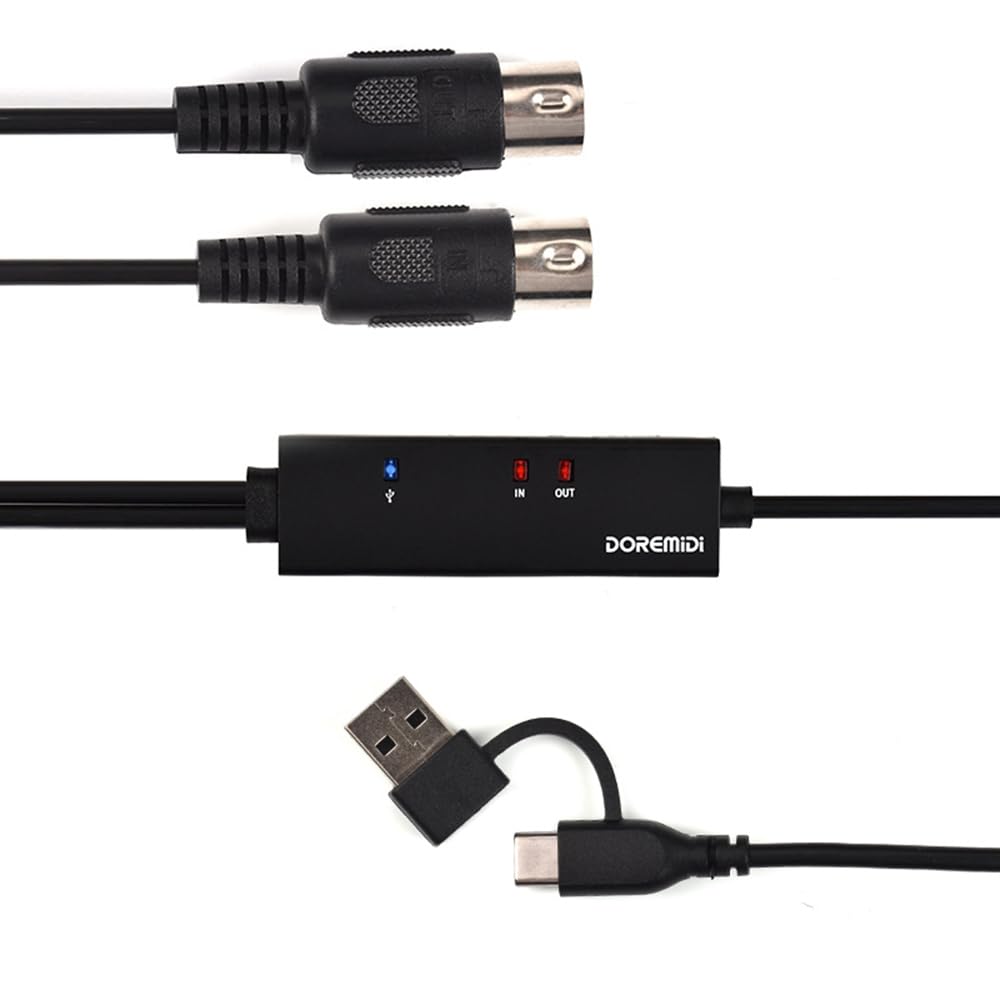 kabel MIDI do USB-C/kabel USB-A interfejs kabla USB MIDI 5-stykowy konwerter linii MIDI do USB kabel USB MIDI konwerter do adaptera klawiatury muzycznej (MTU-12)