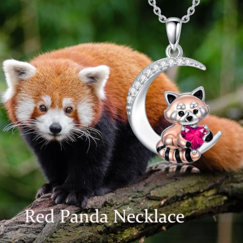 Image of PROESS Animal Birthstone Necklace 925 Sterling Silver Otter /Axolotl /Hippo /Elephant /Dachshund /Monkey /Red Panda Pendant Necklace Animal Birthstone Jewelry Gifts for Women