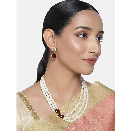 Image of Peora Faux Pearl Crystal Necklace & Jewellery Set Gift for Women