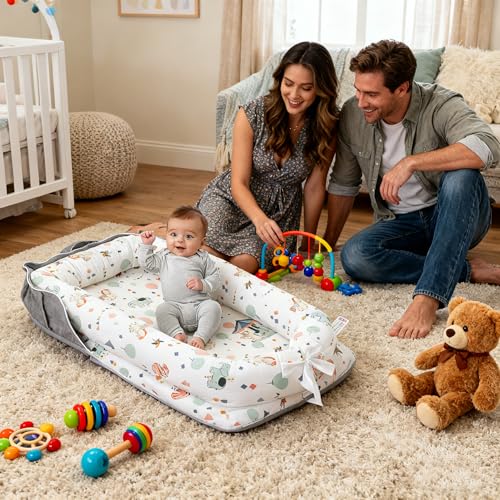 Image of Baby Lounger for Newborn for Tummy Time,Baby Lounger Play Gym mat with Portable Bag,Awake-Time Newborn Babies Essentials Gifts 0-24 Months Home Travel(Carousel)
