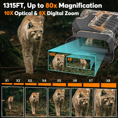WOSPORTS 4K Night Vision Gogglesโ 10X Optical & 8X Digital Zoom, 64GB Card 1315FT Infrared Range, Rechargeable 5000mAh Battery, Ideal for Camping & Security โ Camo - Image 4