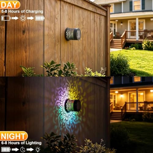 Lámpara solar de pared exterior con proyector multicolor automático para vallas y muros 5