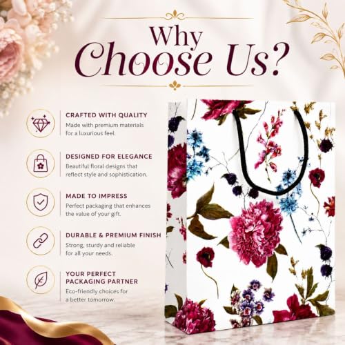 Image of Arrow Paper Products Alekhya Design Paper Gift Bags for Return Gift, Small Presents, Weddings, Birthday, Holiday Presents, Multicolor(20.32 x 7.62 x 27.94 Cm, Pack of 10)