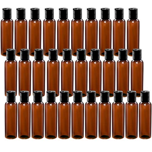 Vumdua 31 Pack Empty Plastic Squeeze Bottles, 4 oz Amber Travel Bottles with Disc Top Flip Cap, BPA-Free Refillable Squeeze Containers For Shampoo, Body Soap, Lotions, Creams