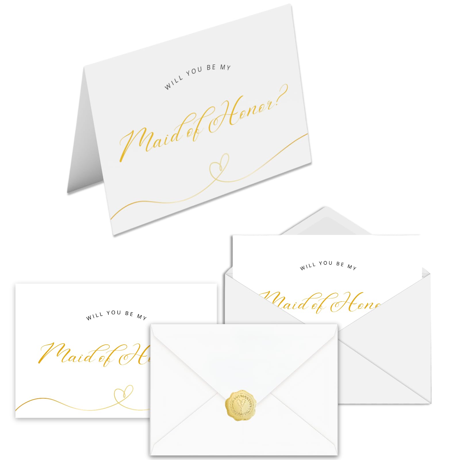 JYfeel 2 Pack Will You Be My Maid of Honor Card - Maid of Honor Proposal Card with Gold Foil Sticker & Envelope for Wedding Party Proposal Gift Box