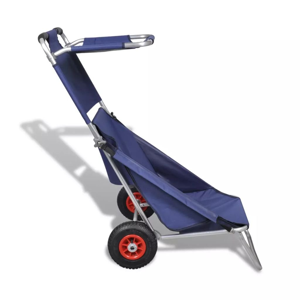 Carrito de Playa Plegable 80 kg - Silla Multifuncional con Ruedas Todo Terreno, Bolsa Guardaobjetos, Aluminio y Oxford, Azul