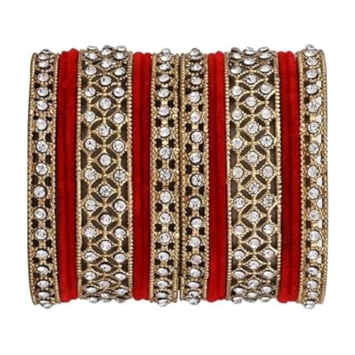 Image of I Jewels Gold Plated Traditional Royal Emerald Velvet Chuda Bangle Set Kada for Bridal /Women