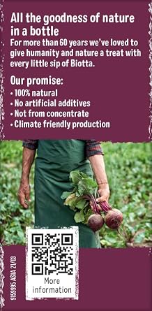 Biotta 100% Organic Beetroot Juice - Juice from 18 Organic Beetroots, Pressed Not From Concentrate, Lacto-Fermented, Source of Potassium, No Added Sugar, 6 x 500ml