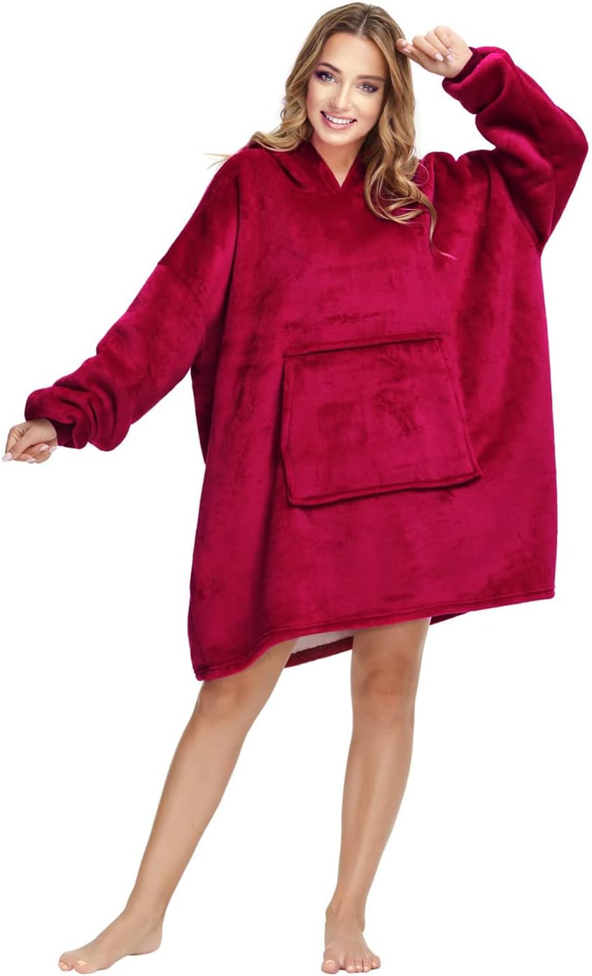 Blanket Hoodie Sherpa Wearable Comfy with Big Pocket Sweatshirt Blanket for Men, Women and Teens indoor & outdoor