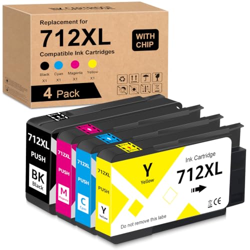 Image of 712XL 712 Ink Cartridge High Yield Replacement for HP 712XL Ink Cartridges for Compatible for HP Designjet T210 T320 T250 T630 T650 Printers (4 Pack, 80-ML BK, 29-ML C /M /Y)