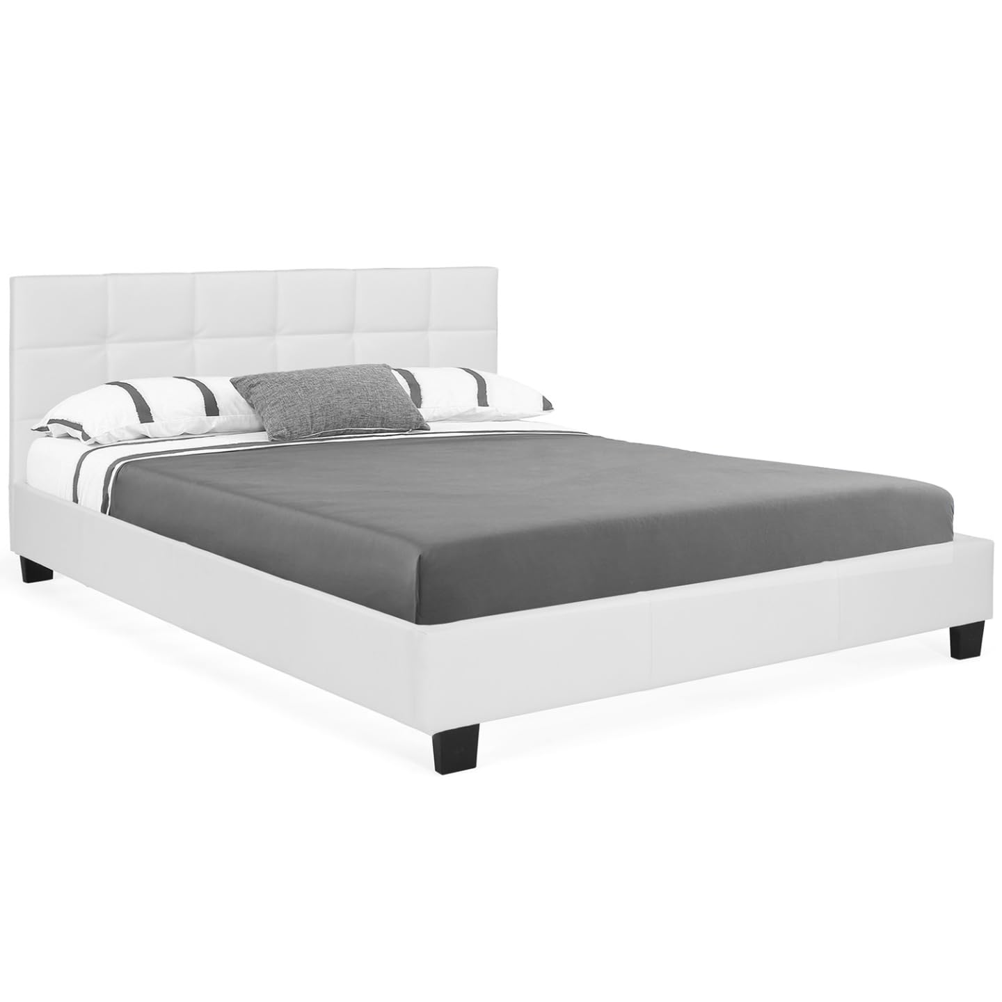 IDMarket - Lit Double Charlotte avec tête de lit et sommier 160 x 200 cm PVC Blanc