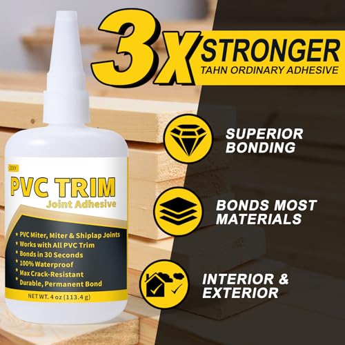 Image of PVC Trim Glue, Bond Trim Joints in 30 Seconds, Allows Adjustment, PVC Trim Adhesive - Suitable for Lumber, Decking, Moulding, Column Covers, Permanently Strong, Waterproof, No Cracking, 4 oz