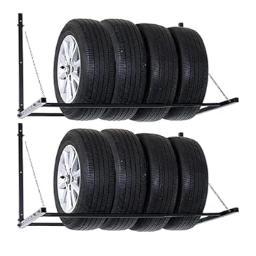 MGidea Kit Due Porta Gomma Supporto Pneumatico Pneumatici Bici Parete Muro Stagione Salva Spazio Garage Box Auto Moto RICHIUDIBILE Ferro PORTAGOMME