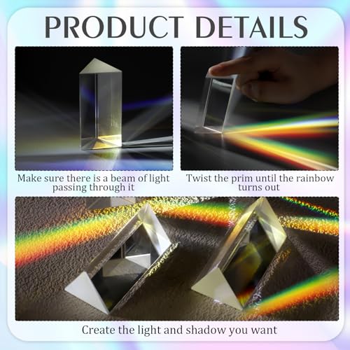 Image of Copkim 4 Pcs Clear Glass Prisms K9 Crystal Triangular Prism for Physics Teaching Photo Rainbow Photography Light Prisms for Refracted Light Spectrum Students Presents Gift(2.5 Inch)