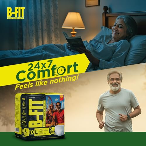Image of B-Fit Regular Adult Diaper L Size Pants | 10 Count (Large) | Waist 30-56 inch | Unisex | Leakproof | Even Absorption | Long Protection hours | Brief-Like Fit & Soft Elastic Waist