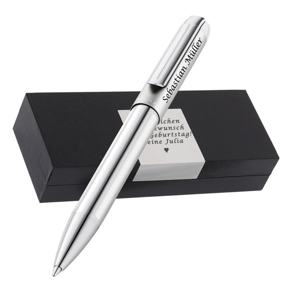 Pelikan Kugelschreiber Pura® K40 Silber mit Wunscgravur | Geschenkbox personalisiert | Hochwertig eloxiertes Aluminium-Gehäuse | Geschenk zum Geburstaf | Abschluss PS274