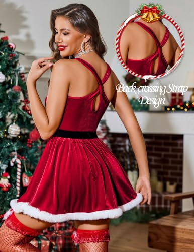 Avidlove Christmas Lingerie for Women Santa Babydoll Velvet Lingerie Dress - image 2