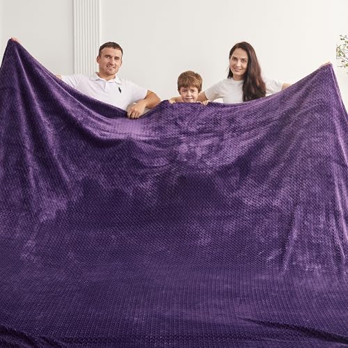 Oversized King Fleece Blanket 120x120 Inches, Seamless Soft Cozy 3D Jacquard Flannel Blanket 10'x10' Extra Large for Bed, Sofa, Couch, Travel & Camping, California King Throw, Purple Leaf