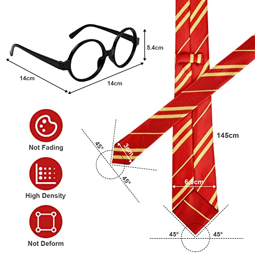 Aomig Wizard School Tie, Wizard Striped Tie Glasses Set For Party Costume, School Uniform Neckties For Boys And Girls, Cosplay Tie For Halloween Christmas Fancy Dress Costume Accessory(Red) #TOP2