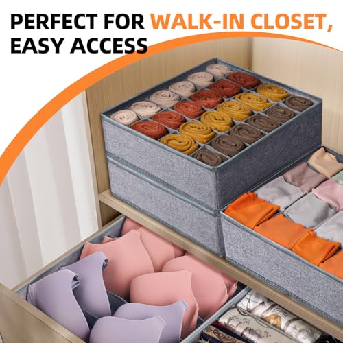 Image of Criusia 6 Pack Large Drawer Organizer for Sock Underwear - Washable Heavy Duty Fabric Closet Organizers and Storage Bins - 90 Cells Dresser Organizer Divider for Baby Clothes, Ties, Belt (Grey)