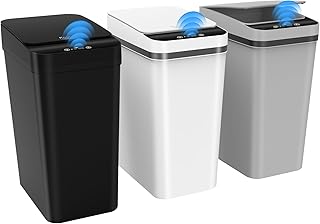 3 Pack Automatic Small Bathroom Trash Can with Lid - 2.5 Gallon Touchless Garbage Can, Motion Sensor Smart Trash Bin, Slim Dog Proof Trashcan, Waterproof Plastic Wastebasket for Bedroom Office Kitchen