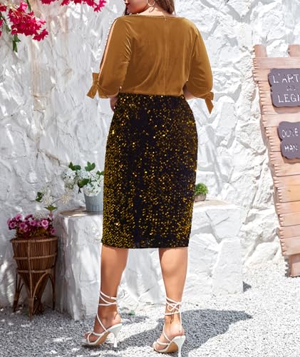 LALAGEN Women Plus Size Sequin Wrap Dress