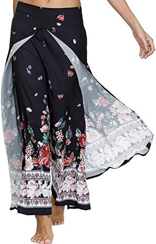 ヨガパンツ エスニックプリントカジュアル用汎用スポーツヨガズボンスリットワイドレッグパンツカジュアルビーチパンツボヘミアンヒッププラ