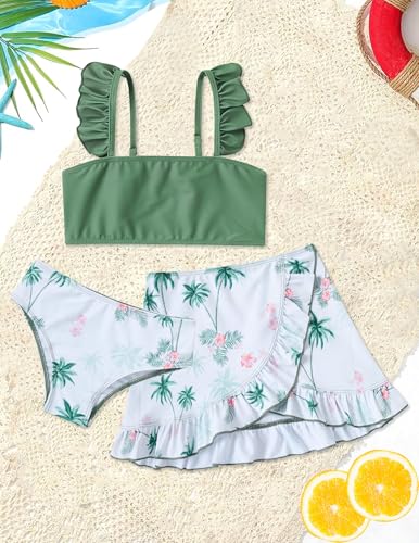 Image of ALISISTER Girls Swimsuit 3 Piece Bathing Suits Summer Bikini Tankini Sets with Cover Up Skirt for 4-12 Years