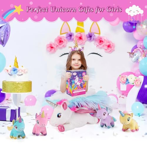 Image of 5 Pieces Unicorn Stuffed Animals - 1 Mommy Stuffed Unicorn with 4 Babies - Unicorns Gifts for Girls Ages 3 4 5 6 7 8, Unicorns Plush Toys for Christmas, Valentine's, Birthday Gifts (Pink)