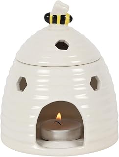 Ebros Gift Animal Forest Whimsical Bumblebee Beehive Ceramic Essential Oil Wax Burner Warmer Figurine Tea Light Candle Holder Home Aromatherapy Accessory (White)