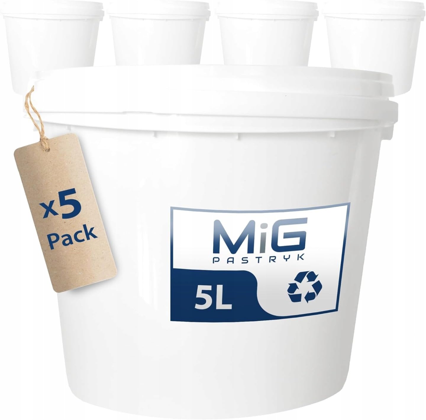 MIG Seau en plastique blanc de 5 L avec couvercle, de qualité alimentaire, empilable, multifonctionnel