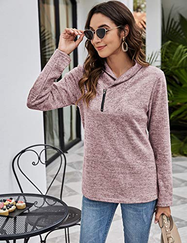 Romanstii Cowl Neck Sweatshirts For Women Cute Casual Long Sleeve Pullover Sweatshirt Top Zip Pullover Sweaters For Women Knit With Pockets Pink Size M #TOP3