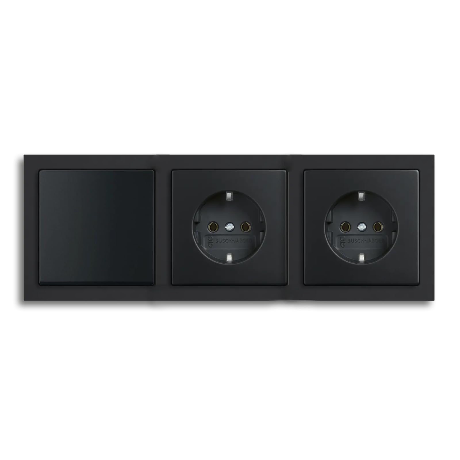 Busch-Jaeger future® linear Komplett-Set: 2000/6 US Wechselschalter Einsatz + 1786-885 Wippe + 2x 20 EUC-885 Steckdosen-Einsatz + 1723-885K Rahmen 3-fach, Future Linear schwarz matt