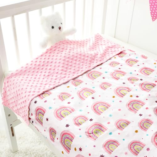 Image of Pea Pod Baby Girls Blanket Soft Rainbow Minky Blanket for Newborn, 30'' x 40'' Double Layer Design, Dotted Backing Warm Baby Quilt Crib Blanket for Nursery /Stroller /Toddler Bed /Baby Car Seat