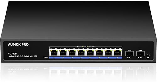 Interruptor PoE de 9 puertos 2.5G, AUMOX PRO 8 puertos 2.5G conmutador no administrado de red con 1 conmutador PoE no administrado SFP Gigabit