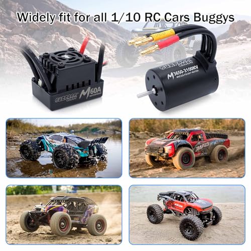 Surpass Hobby RC Brushless Motor ESC Combo Waterproof M3650 3100KV Brushless Motor and 60A ESC Combo Set for 1/10 Remote Control Cars Trucks Off-Road Vehicle
