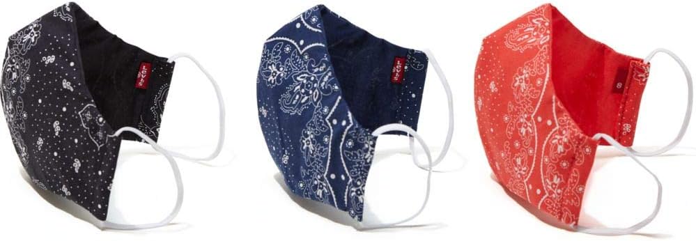 Re-Usable Bandana Print Reversible Face Mask, Dress Blues/Caviar/Poppy Red, 3 Count (Pack of 1) Large
