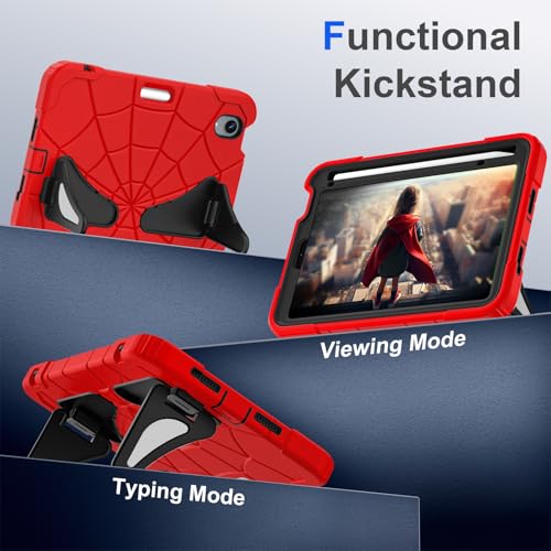 Image of Kids Case for iPad Mini 7 A17 Pro 2024 / Mini 6 8.3 inch, Spider Case for iPad Mini 7th 6th Generation, Shockproof Durable Full Protective Cover with Pencil Holder, Kickstand (Red+Black)