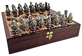 Medieval Times Skull Busts Gothic Fantasy Skeleton Chess Set with 17 inch Cherry Color Storage Board