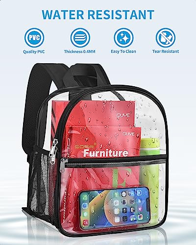 paxiland clear backpack stadium approved 12126 with reinforced and wider shoulder straps small clear bag for schools concerts work festivals and sporting events - black