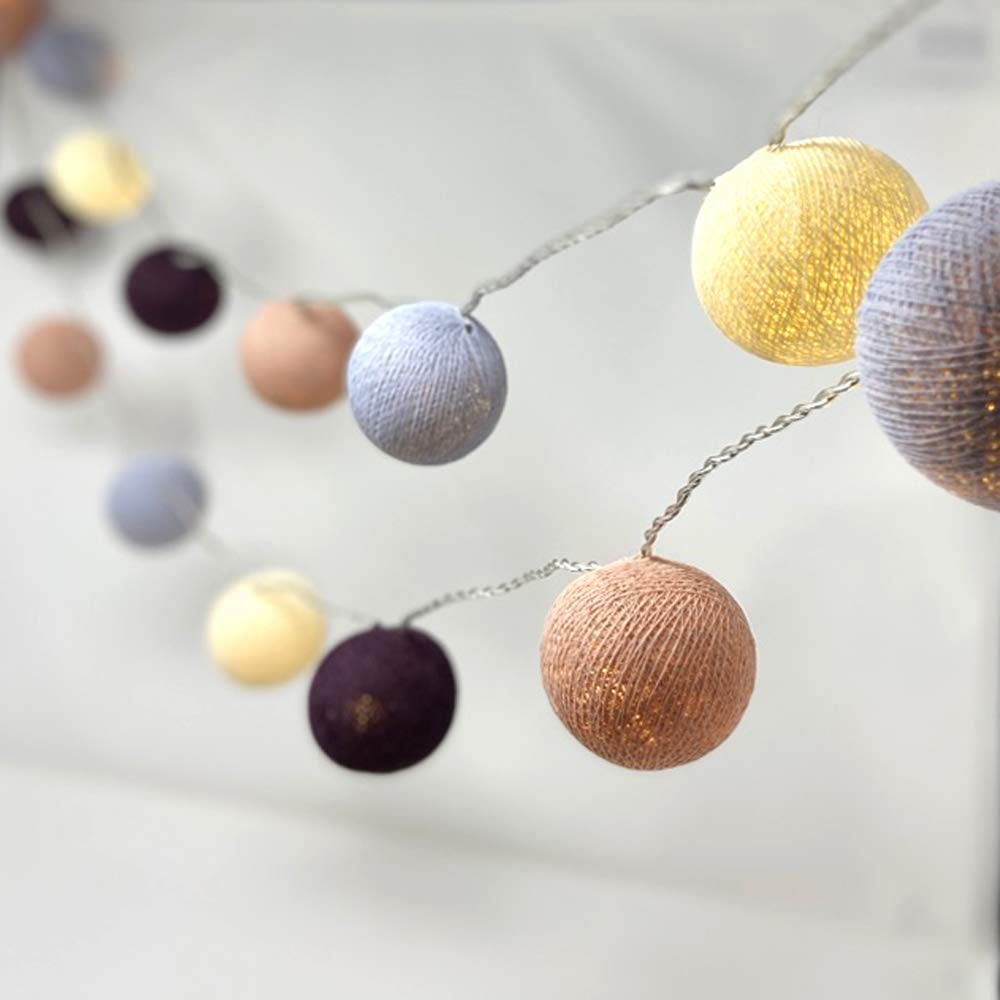 Blaze On Ambient Ball Fairy Lights (London Fog), 20 Warm White LED Lights, Hand-Spun Cotton Balls - Image 2