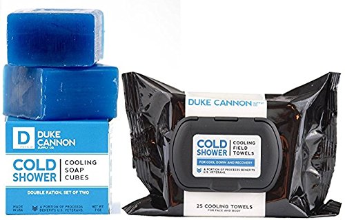 Duke Cannon Supply Co. - Mens Cold Shower Bundle Gift Set (2 Piece Set) Includes 1 Box of Cold Shower Cooling Soap Cubes and 1 Cold Shower Cooling Field Towels (25 count)