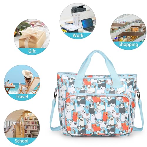 aeelike yarn storage organizer travel crochet bag large capacity tote bag knitting bag for carrying projects knitting needles crochet hooks and yarn cute blue cat