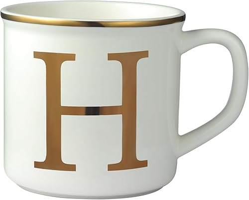 Miicol Taza de café de cerámica de 16 onzas, taza de café con monograma, taza de té con inicial dorada, taza de té personalizada, regalo único, taza