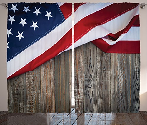 Ambesonne American Flag Curtains, Banner on The Wooden Background Symbolic Patriotic Country Emblem Design Print, Living Room Bedroom Window Drapes 2 Panel Set, 108