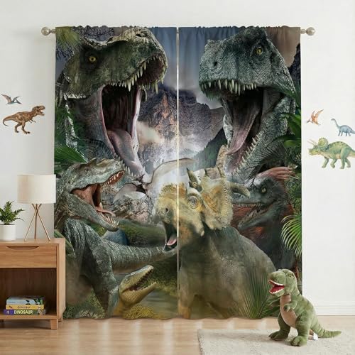Dinosaur Blackout Curtains for Boys Room Kids Dino Bedroom Decor 42x45